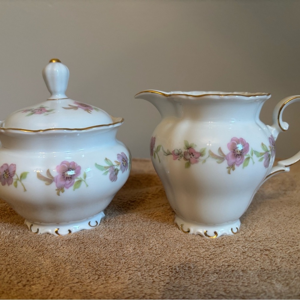 Leftover Theresia Floral Porcelain Sugar and Creamer Set